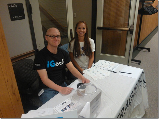 Brent Schooley and my wife at the registration booth
