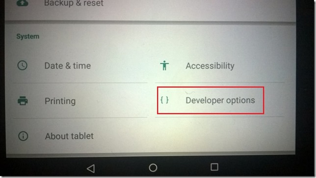 Nexus 7 developer options