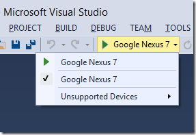 Nexus 7 listed as Visual Studio debug option