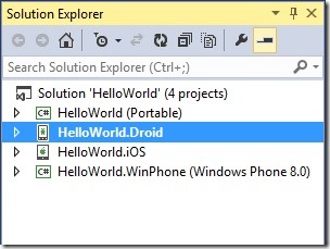 vs solution explorer set default project