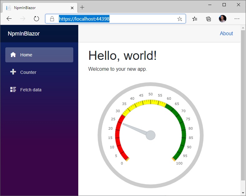 the running blazor application using npm packages