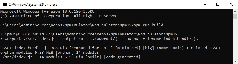 command line instruction npm run build